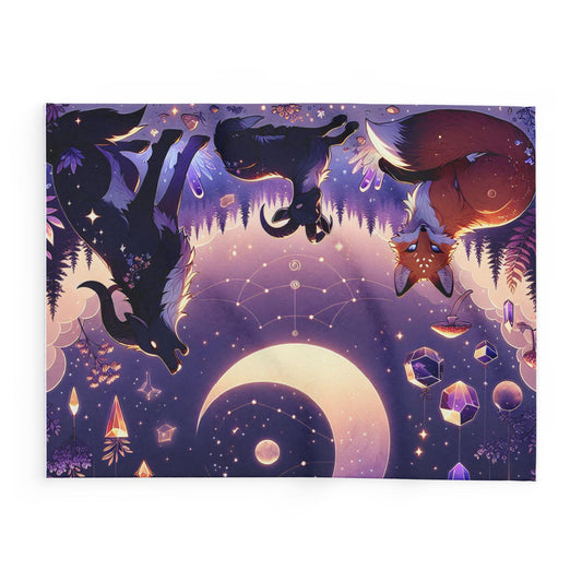 Cosmic Fox & Moon Fleece Blanket • Cozy Celestial Throw for Stargazers