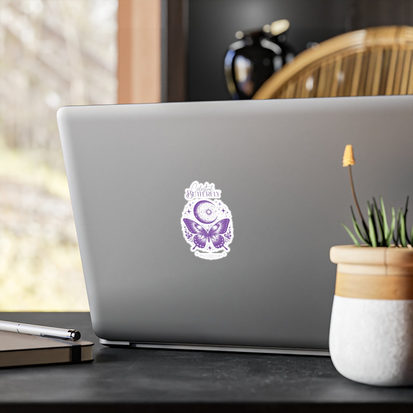 Celestial Butterfly Kiss-Cut Vinyl Decal | Moon & Stars Sticker
