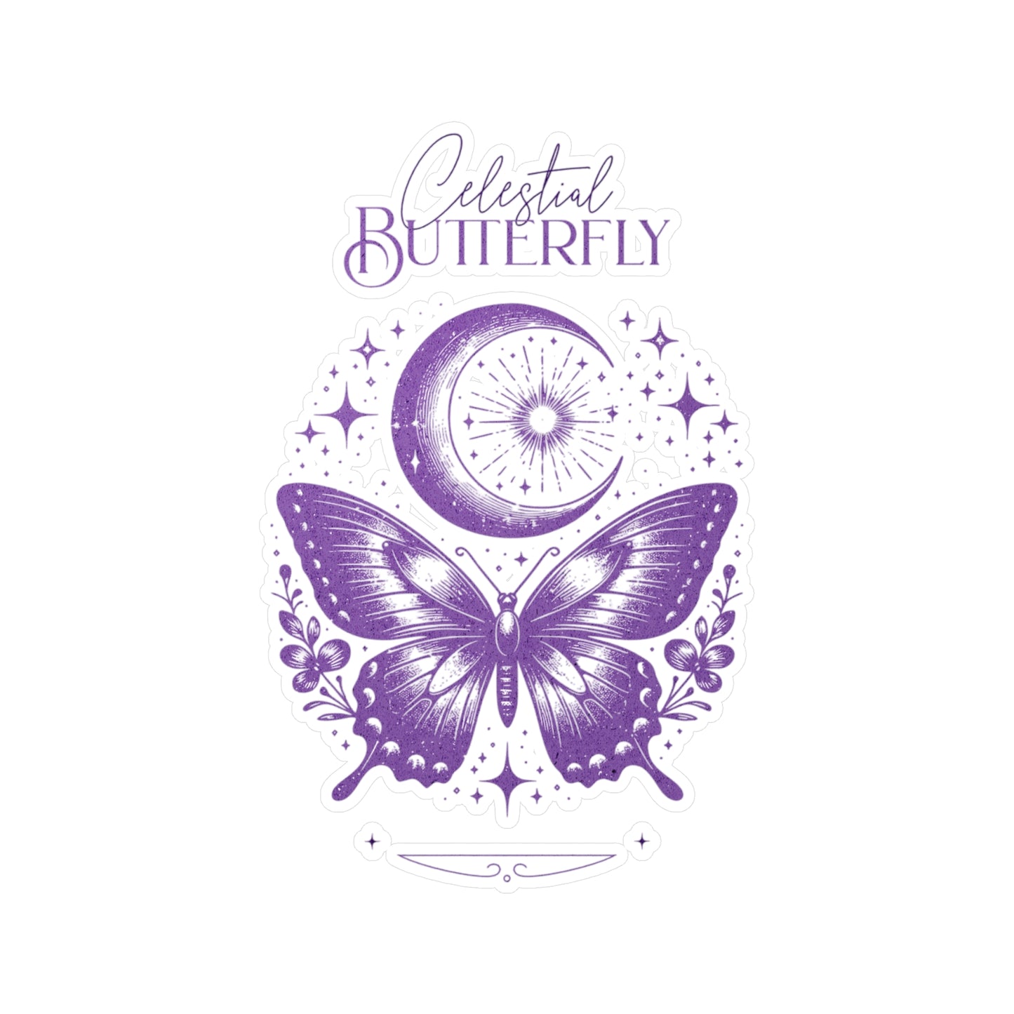 Celestial Butterfly Kiss-Cut Vinyl Decal | Moon & Stars Sticker