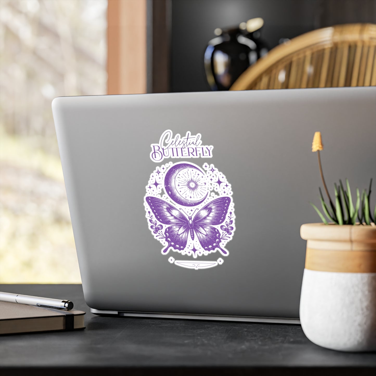 Celestial Butterfly Kiss-Cut Vinyl Decal | Moon & Stars Sticker