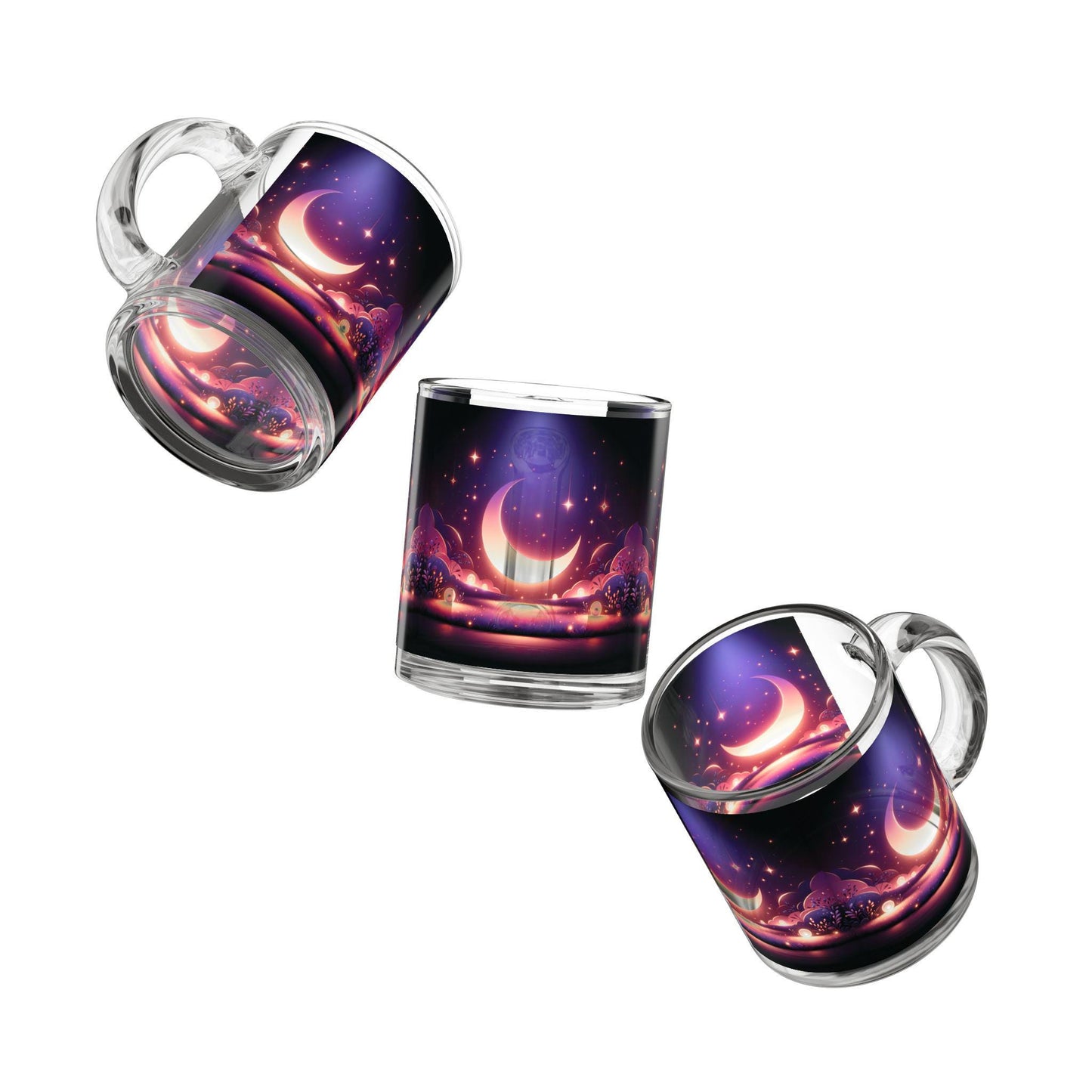 Moon & Stars Celestial Glass Mug • Mystical Coffee & Tea Cup