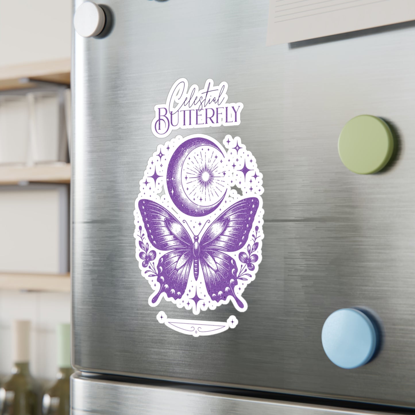 Celestial Butterfly Kiss-Cut Vinyl Decal | Moon & Stars Sticker