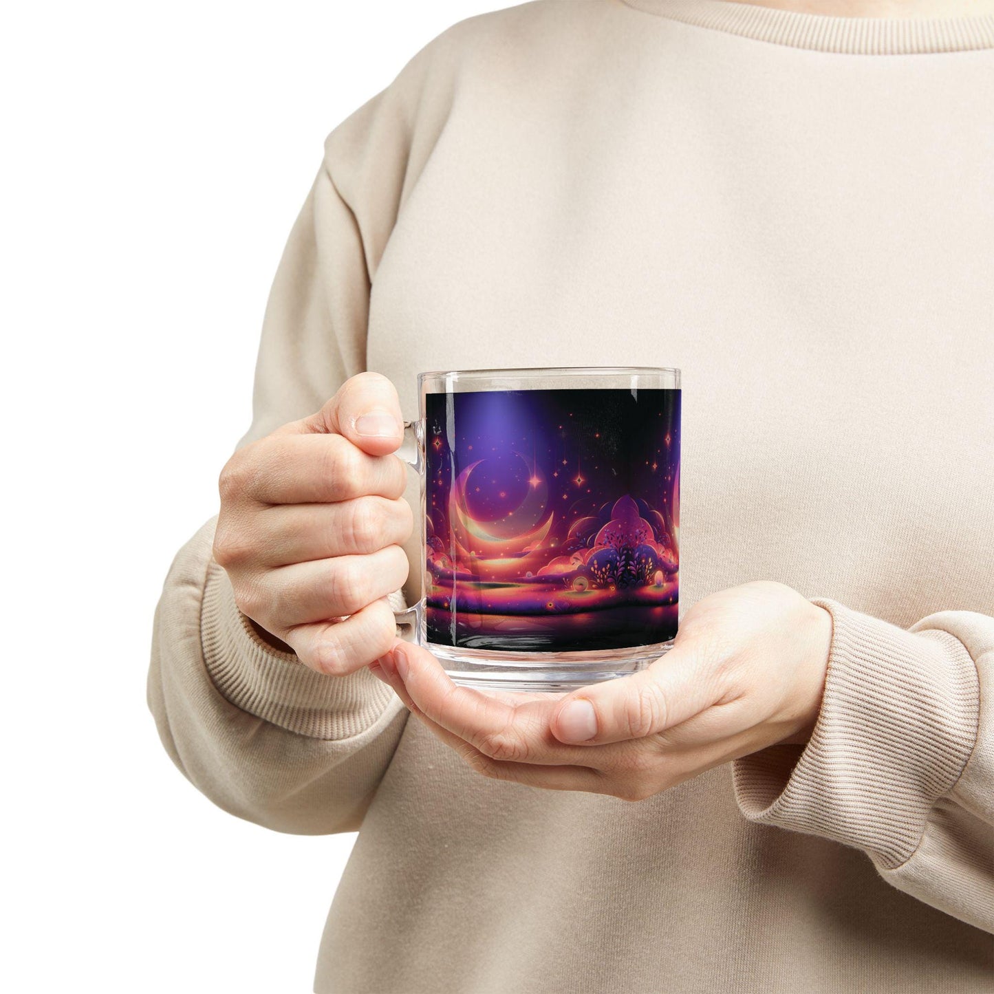 Moon & Stars Celestial Glass Mug • Mystical Coffee & Tea Cup