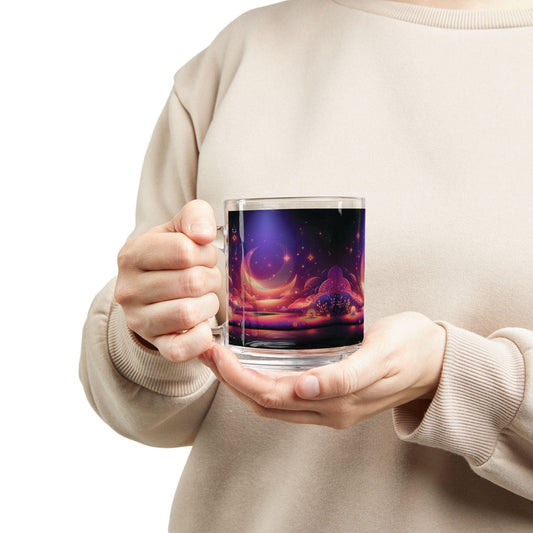 Moon & Stars Celestial Glass Mug • Mystical Coffee & Tea Cup