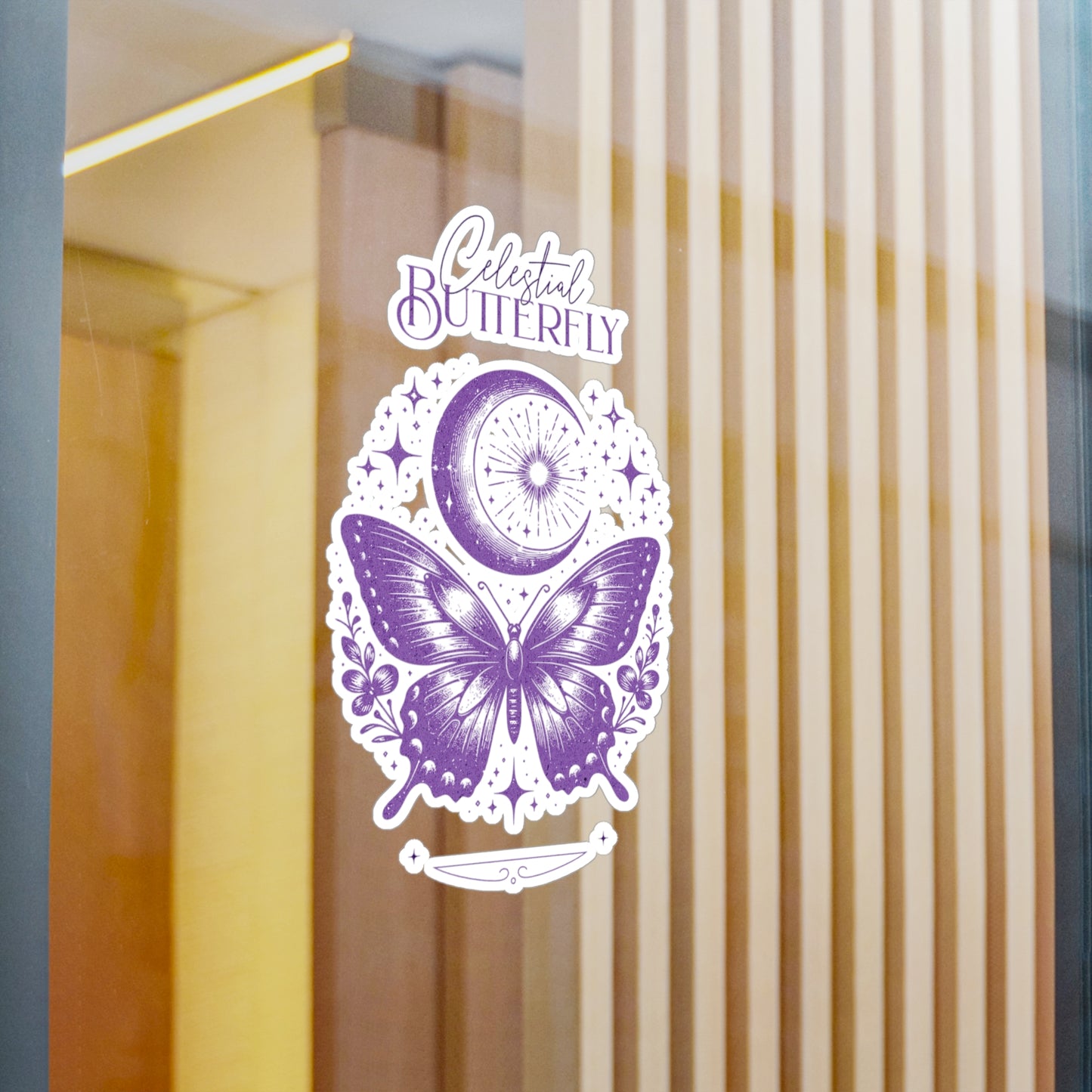 Celestial Butterfly Kiss-Cut Vinyl Decal | Moon & Stars Sticker