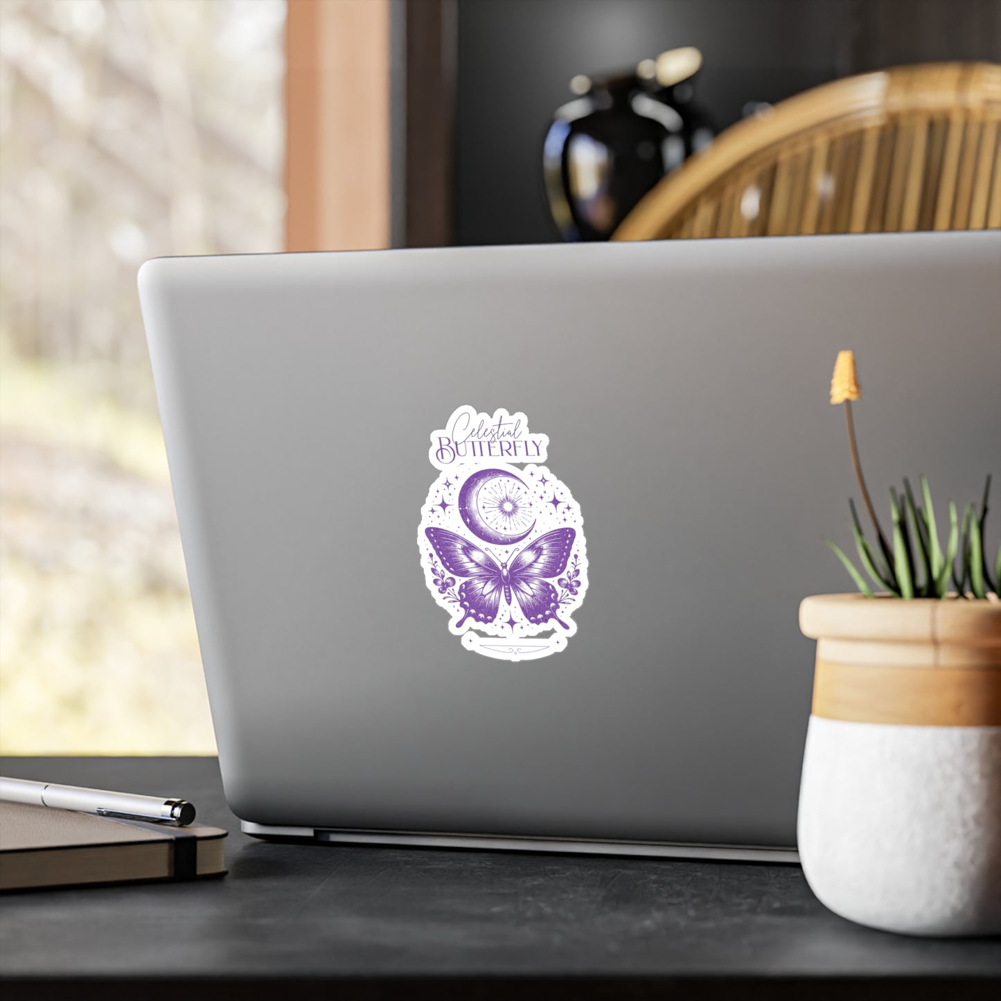 Celestial Butterfly Kiss-Cut Vinyl Decal | Moon & Stars Sticker