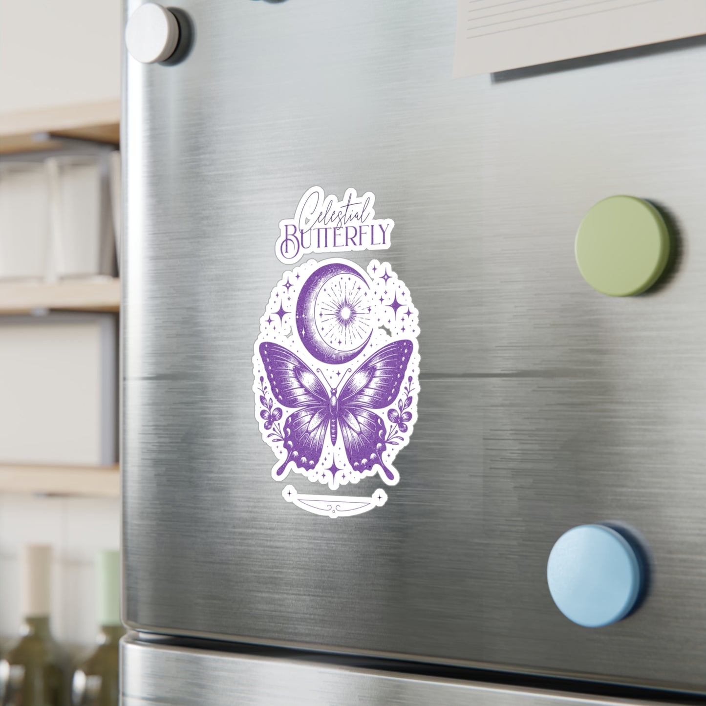 Celestial Butterfly Kiss-Cut Vinyl Decal | Moon & Stars Sticker