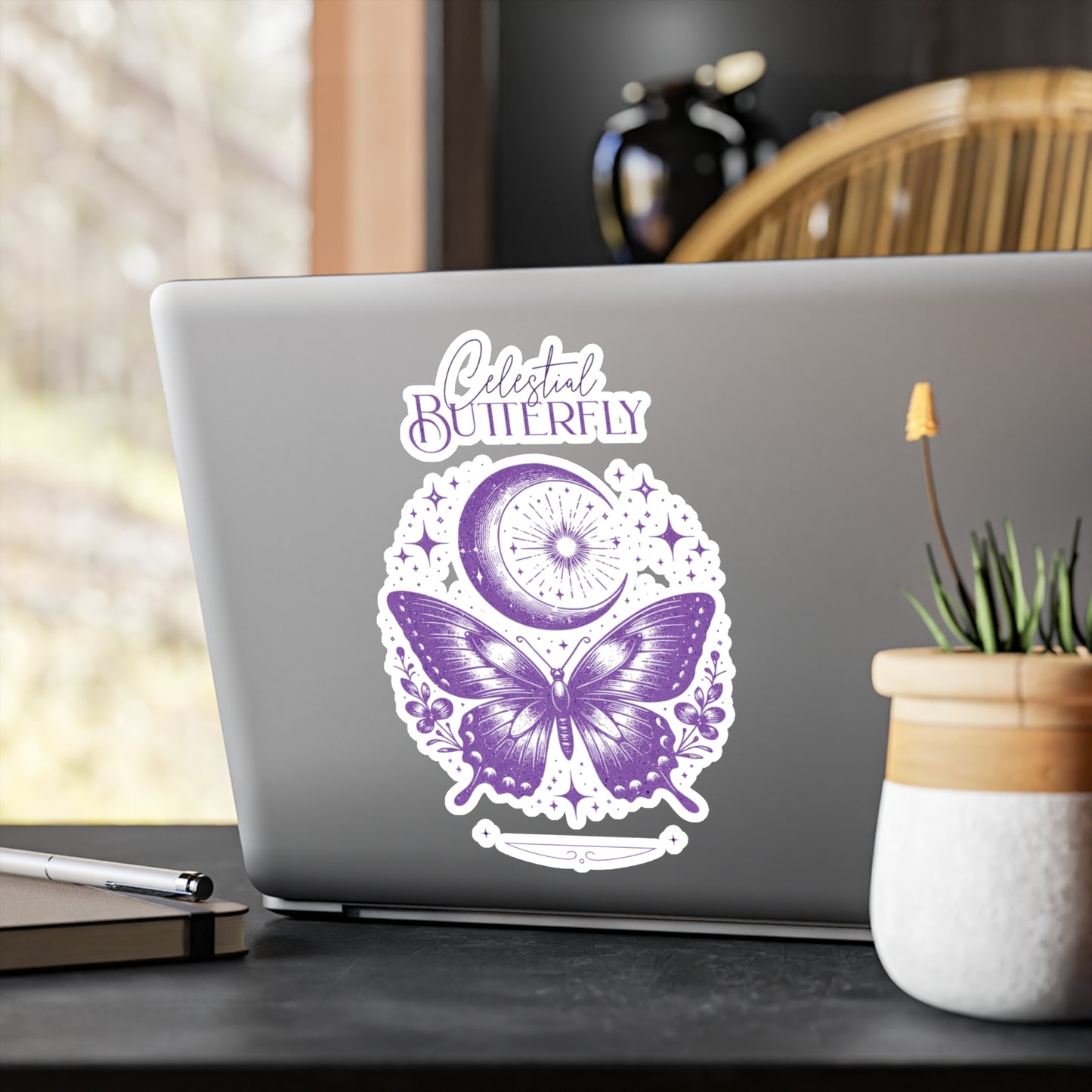 Celestial Butterfly Kiss-Cut Vinyl Decal | Moon & Stars Sticker