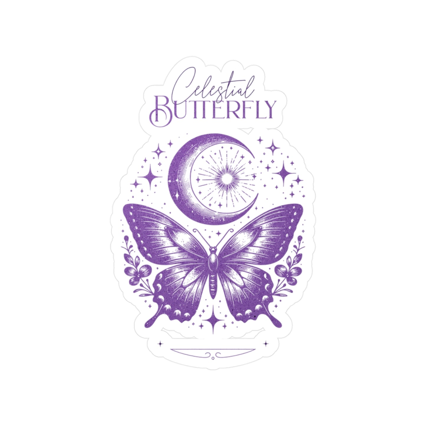 Celestial Butterfly Kiss-Cut Vinyl Decal | Moon & Stars Sticker