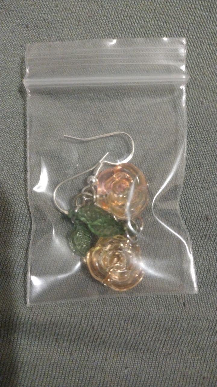 Enchanted Glass Rose Earrings • Gothic Floral Jewelry with Green Leaf Charms