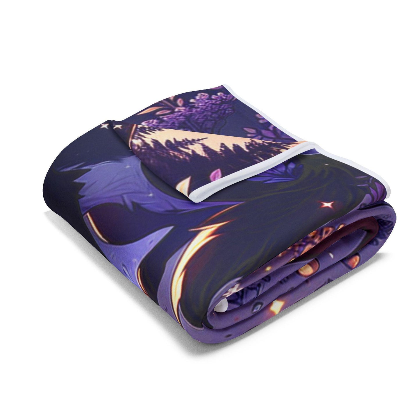 Cosmic Fox & Moon Fleece Blanket • Cozy Celestial Throw for Stargazers