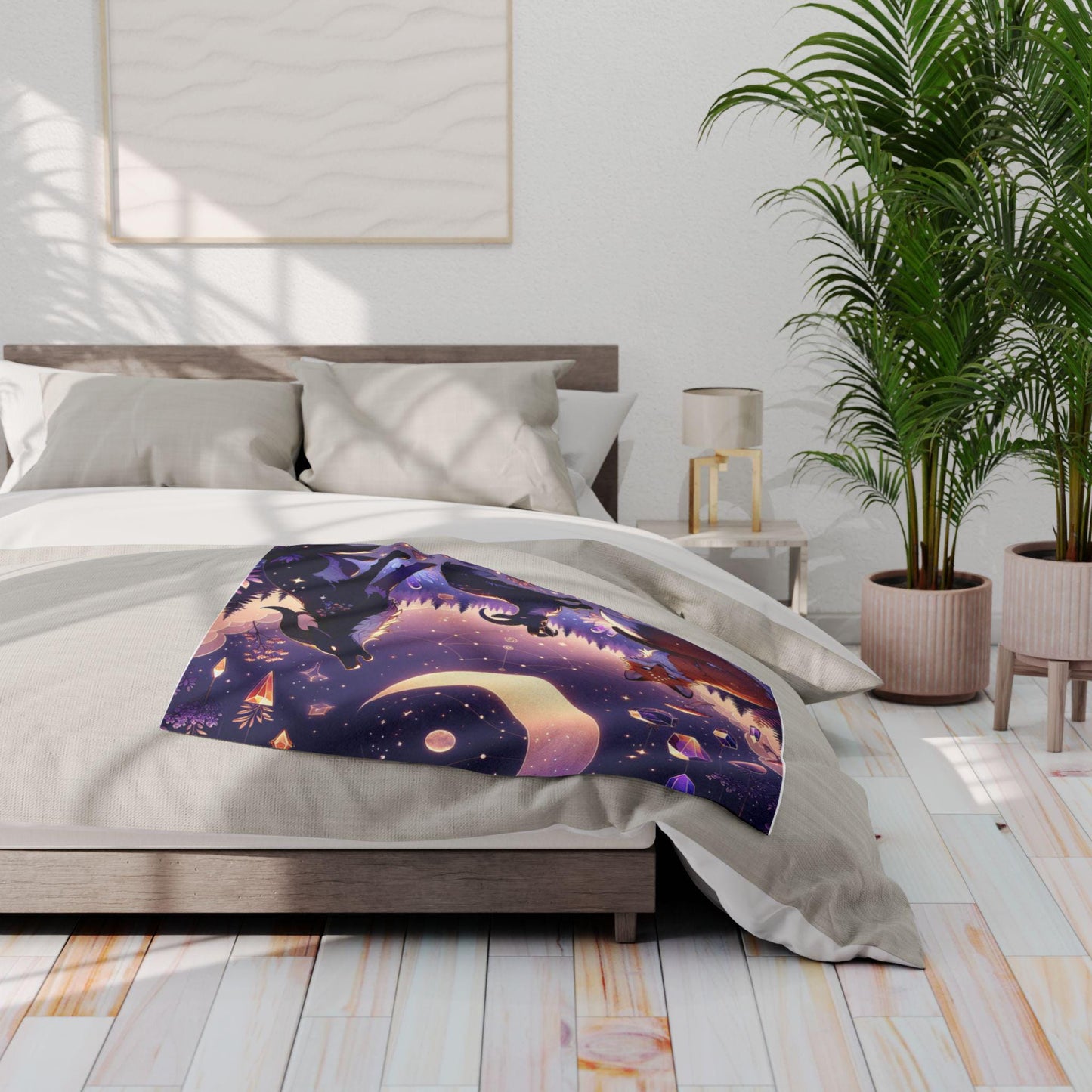 Cosmic Fox & Moon Fleece Blanket • Cozy Celestial Throw for Stargazers
